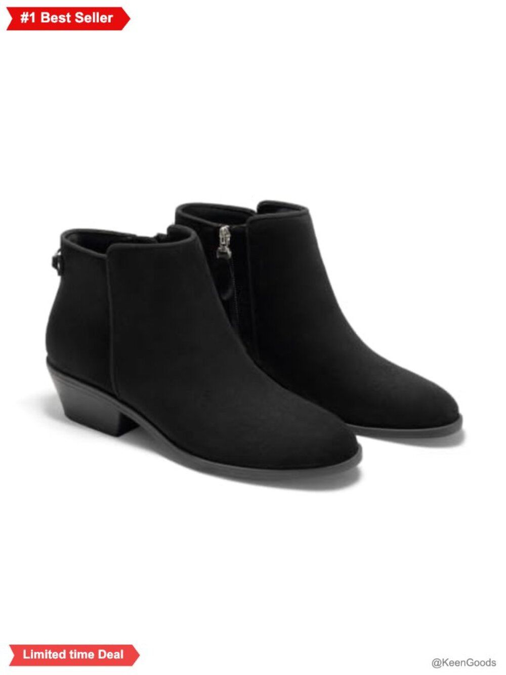 Womens Faux Suede Ankle Boots Chunky Low Heel Pointed Toe Side Zipper